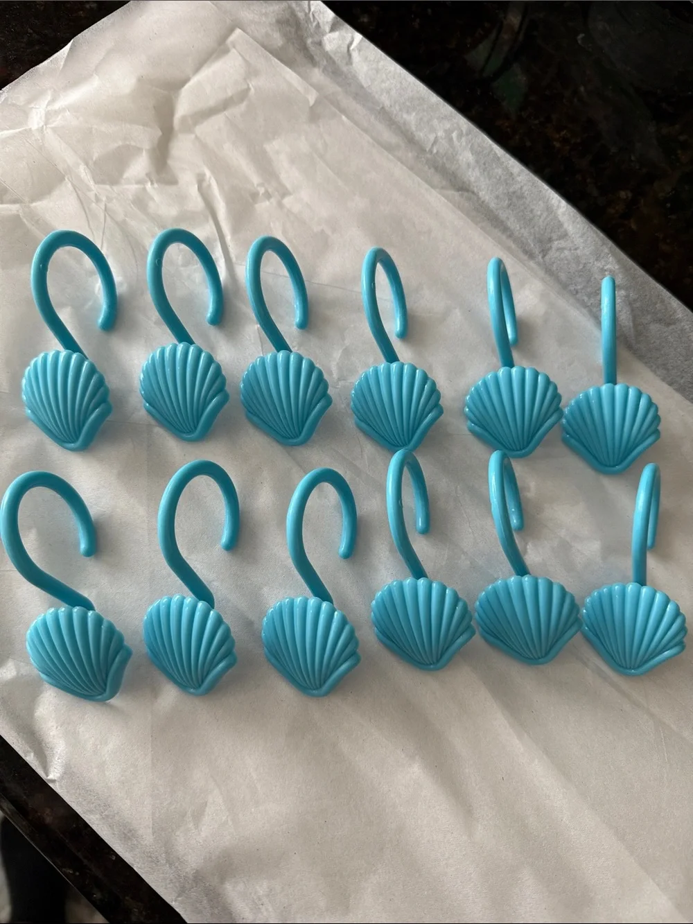 Aqua Shell Shower Curtain Hooks - Set of 12